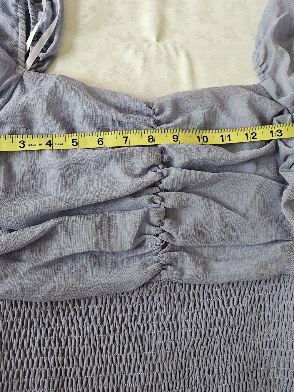 SHE + SKY Periwinkle Blue Smocked Bodycon Mini Dress Chiffon Ruched Bust Size S - Picture 12 of 15